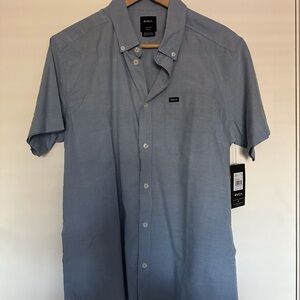 RVCA Mens Thatll Do Short Sleeve Slim Fit Shirt Blue Size Small